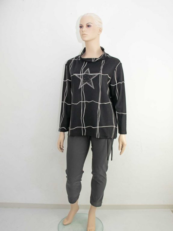 Doris Streich Sweatshirt Stern Glitzer Linien schwarz große Größen Herbst Winter Mode online