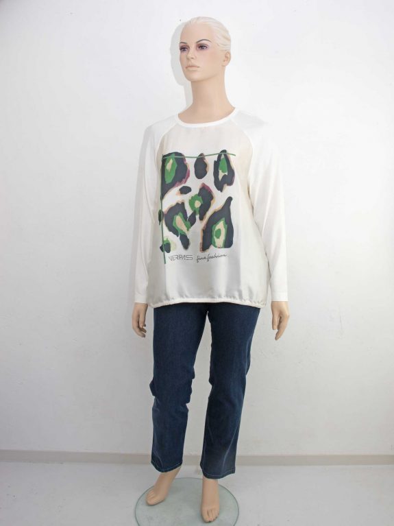 Verpass Blusen-Shirt creme grün gemustert Langarm große Größen Herbst Mode online