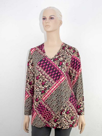 KjBRAND T-Shirt print patched look pink plus size fall winter fashion online