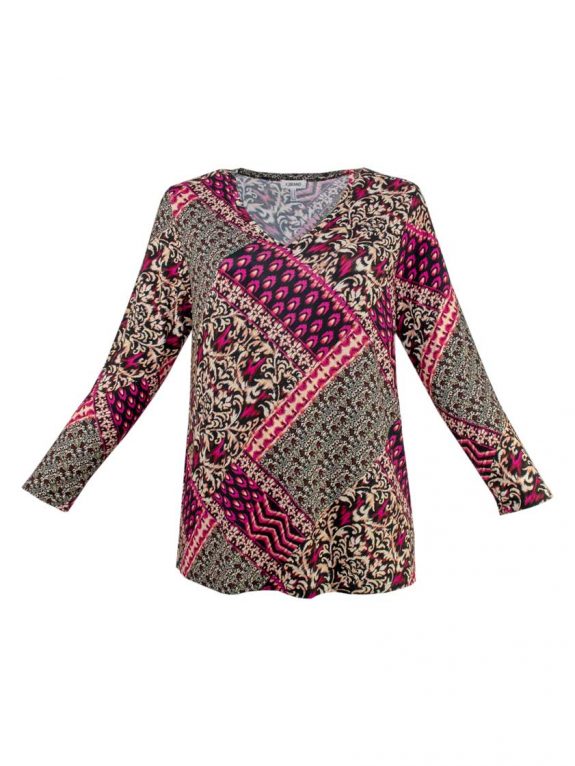 KjBRAND Langarm-Shirt Druck Patchoptik pink beige große Größen Herbst Winter Mode online