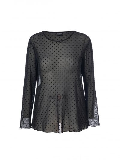 Gozzip schwarzes Shirt Mesh Tupfen transparent große Größen Herbst Winter Mode online