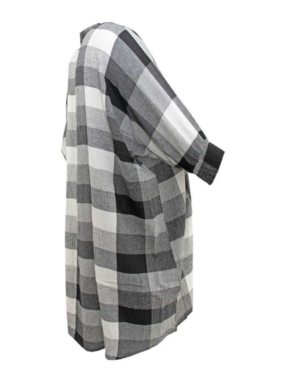 Gozzip Lang-Bluse oversized Karo schwarz-weiß große Größen Herbst Winter Mode online