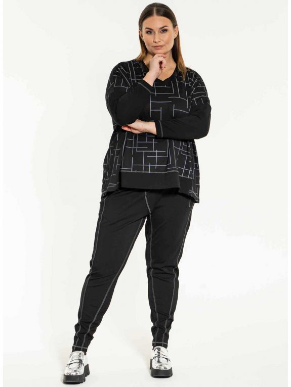 Gozzip Jersey Shirt Linien oversized schwarz große Größen Herbst Winter Mode online