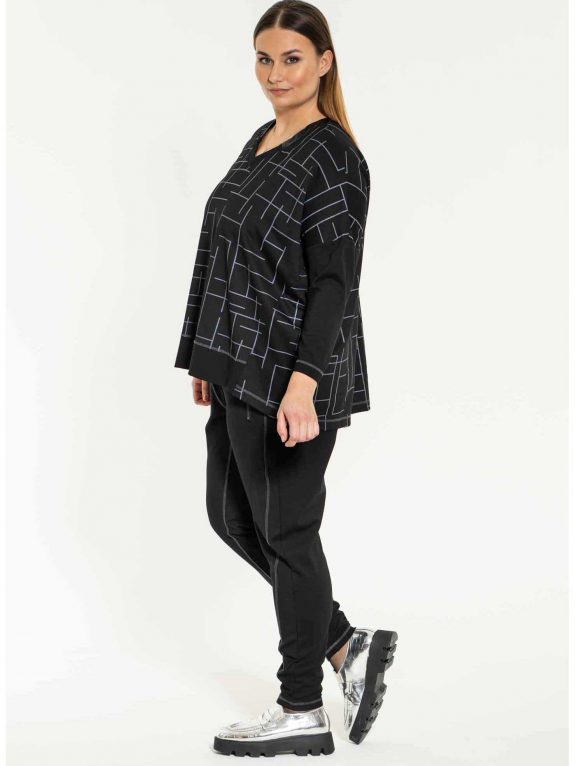 Gozzip Jersey Shirt Linien oversized schwarz große Größen Herbst Winter Mode online