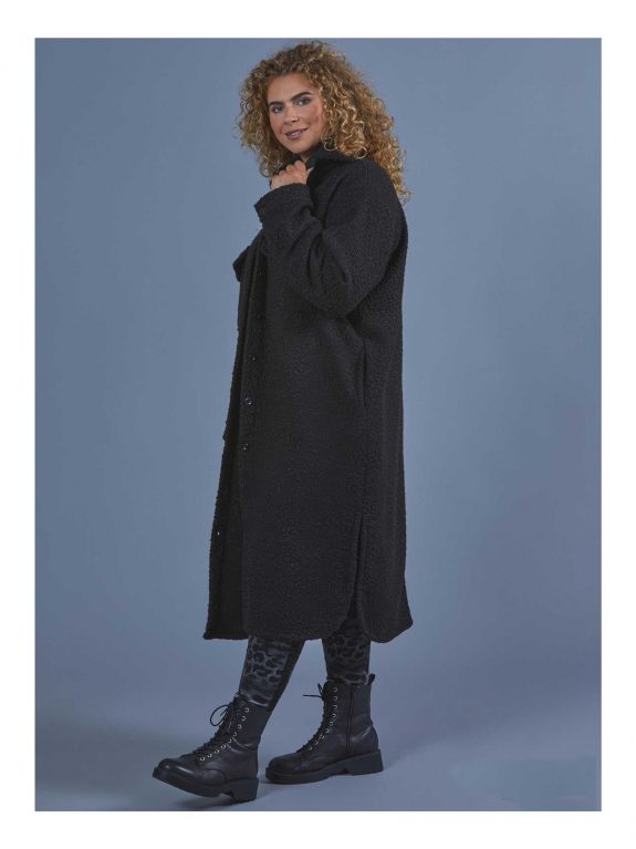 leichter warmer Bouclé Mantel ungefüttert schwarz große Größen Herbst Winter Mode online