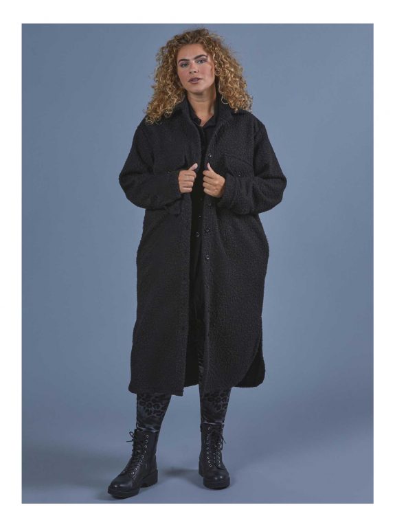leichter warmer Bouclé Mantel ungefüttert schwarz große Größen Herbst Winter Mode online