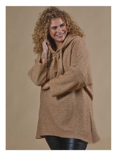 Tunic knitted look hood caramel plus size fall winter fashion online