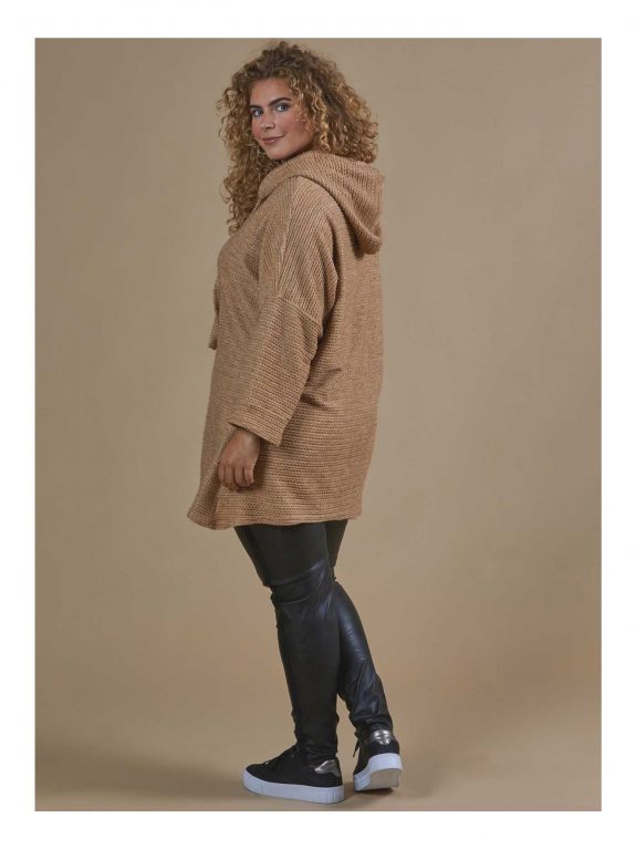 warme Tunika Strickoptik Kapuze zipfelig karamell große Größen Herbst Winter Mode online