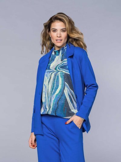 kjBRAND Royal blue pants suit seeyou lurex top plus size fall winter fashion online