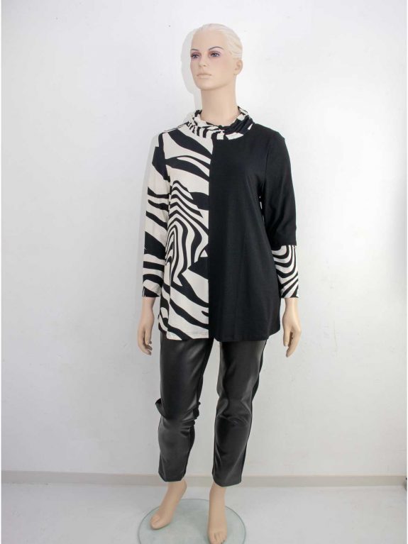 seeyou Longshirt Rollkragen gerafft schwarz-weiß Patch große Größen Herbst Winter Mode online