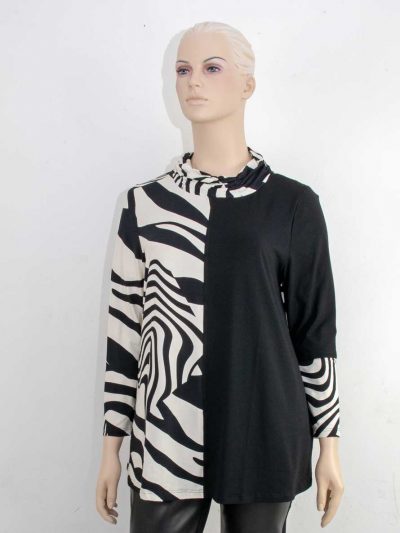 seeyou Longshirt Rollkragen gerafft schwarz-weiß Patch große Größen Herbst Winter Mode online