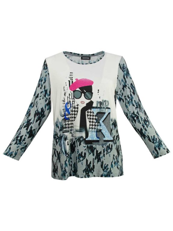 seeyou Shirt Motiv Glitzer Hahnentritt royal große Größen Herbst Winter Mode online