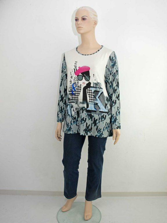 seeyou Shirt Motiv Glitzer Hahnentritt royal große Größen Herbst Winter Mode online