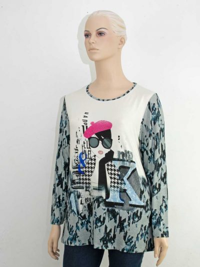 seeyou T-Shirt motif rhinestones houndstooth blue plus size fall fashion online
