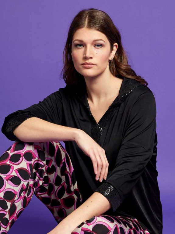 Verpass Blouse Top sequins hood slinky elegant plus size fall fashion online