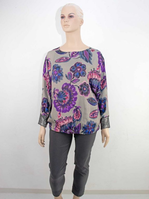 Verpass Blusen-Shirt Pailletten-Manschette Druck pink festliche große Größen Herbst Winter Mode online