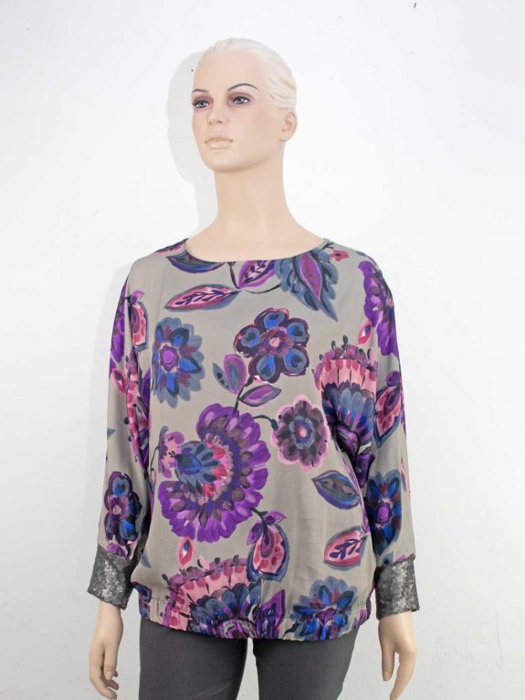 Verpass Blusen-Shirt Pailletten-Manschette Druck pink festliche große Größen Herbst Winter Mode online