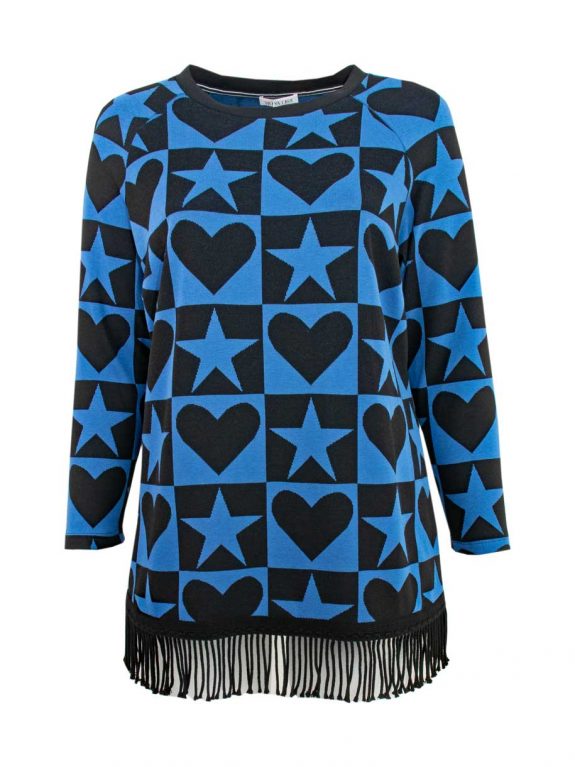 Mona Lisa Pulli Herz Fransen blau – Bild 2