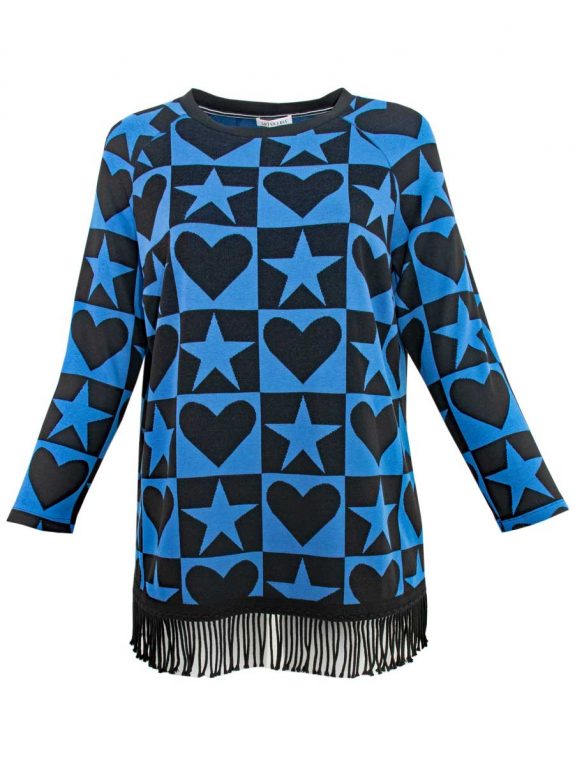 Mona Lisa Pulli Herz Fransen blau – Bild 3