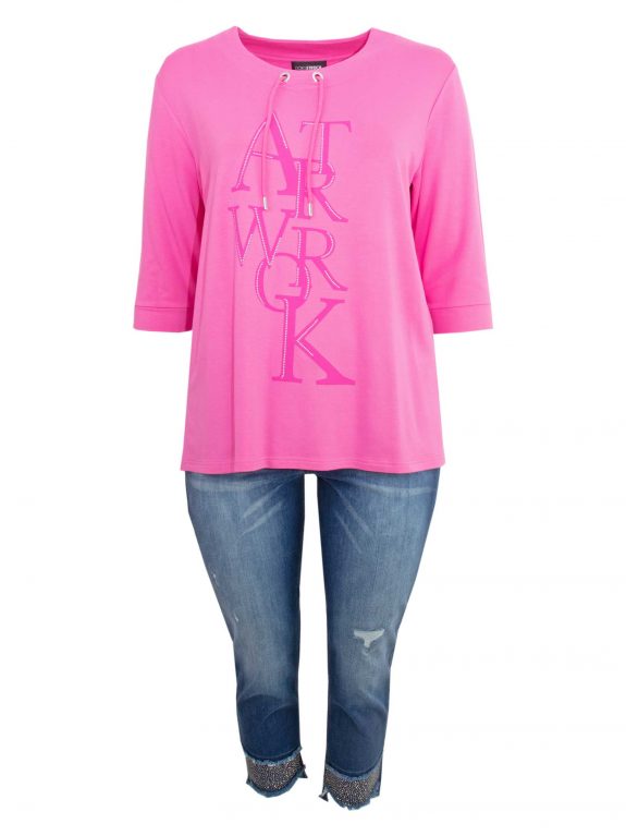 Doris Streich Sweatshirt rosa Wording Glitzer große Größen Frühjahr Mode online