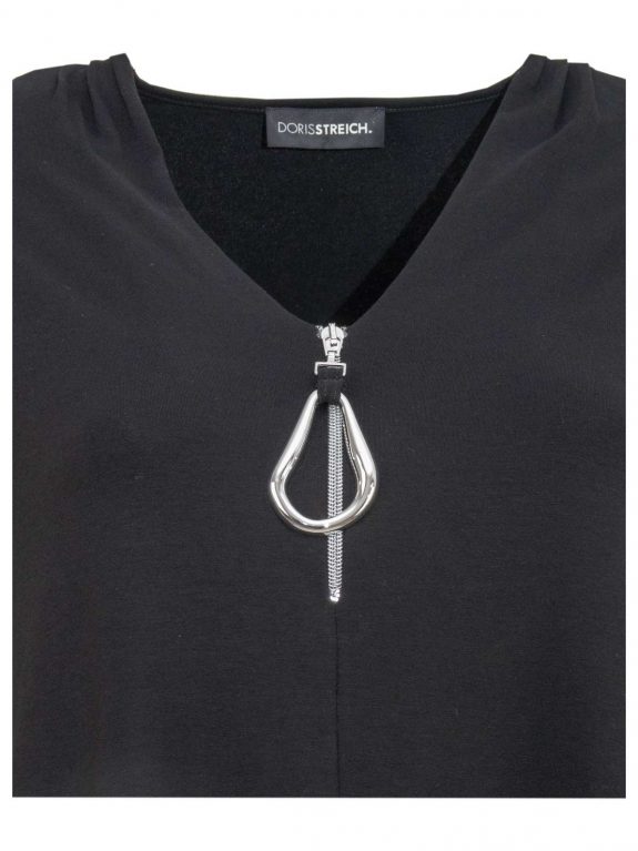 Doris Streich Long-Top Zipper A-Linie schwarz Kurzarm große Größen Frühjahrsmode online