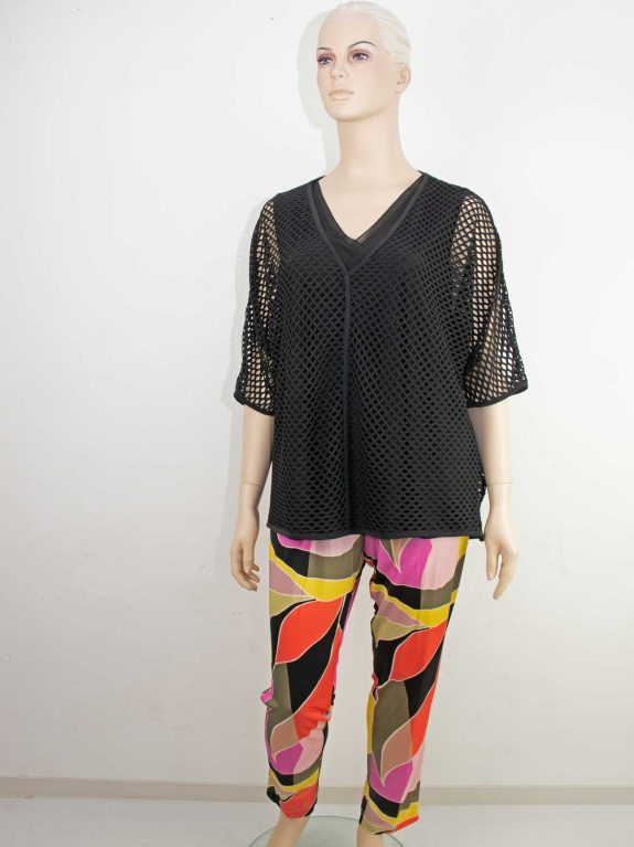 Verpass Hose Druck Shirt Mesh Netz Top schwarz große Größen Frühjahr Mode elegant online