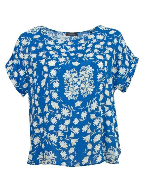 Elena Miro Blusen-Shirt türkisblau weiß Druck große Größen Frühjahr Sommer Mode online