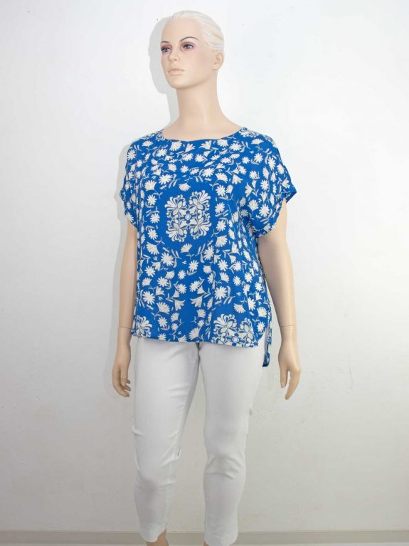 Elena Miro Blusen-Shirt türkisblau weiß Druck große Größen Frühjahr Sommer Mode online