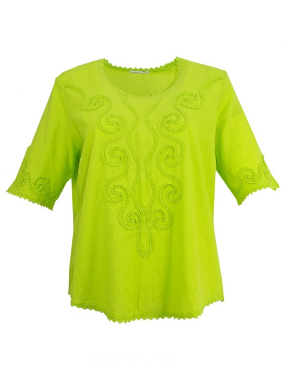 Mona Lisa cotton blouse embroidery green plus size spring summer fashion online