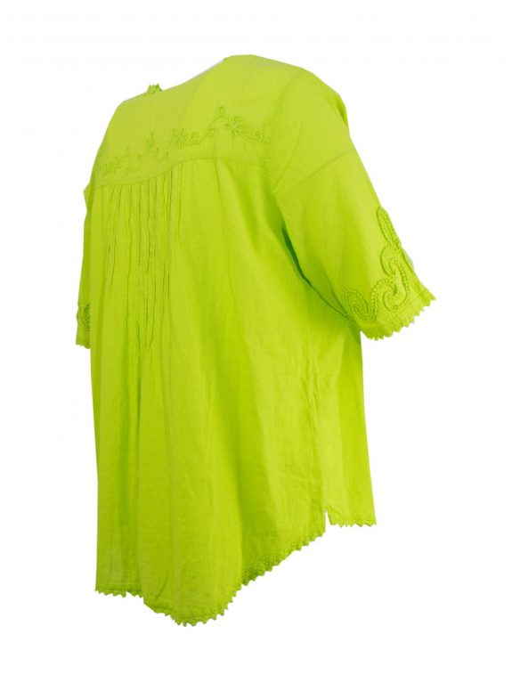 Mona Lisa cotton blouse embroidery green plus size spring summer fashion online