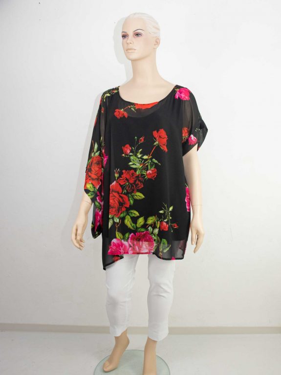 Sophia Curvy Tunika Bluse doppelt Druck Rosen große Größen frühjahr Sommer Mode online