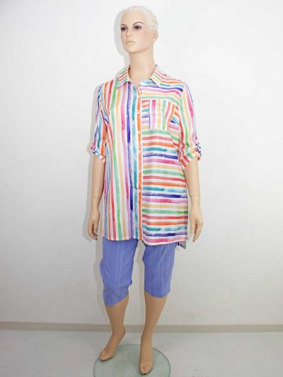 seeyou Langbluse bunte Streifen KjBRAND Wash & Go Capri flieder große Größen Sommer Mode online