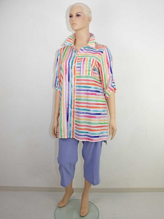 seeyou Streifen--Blusen KjBRAND Hose Culotte superleichte Baumwolle flieder große Größen Frühjahr Sommer Hosen Mode online