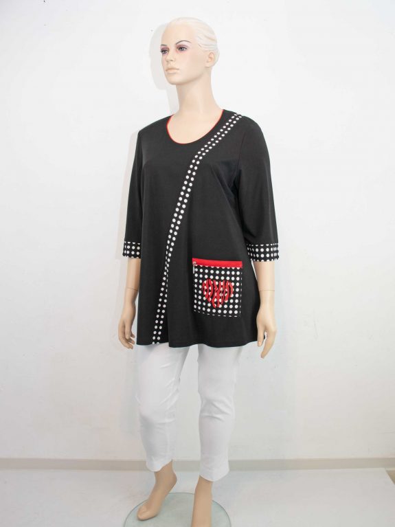 Mona Lisa Long-Shirt Tupfen Reißverschluss Herz große Größen Frühjahr Sommer Mode online