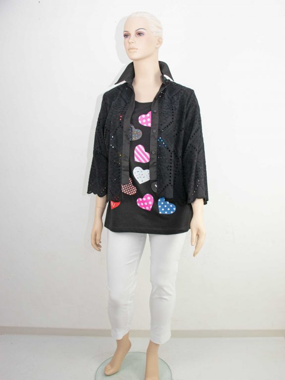 Sophia Curvy Bluse Lochstickerei schwarz große Größen Frühjahr Sommer Mode online