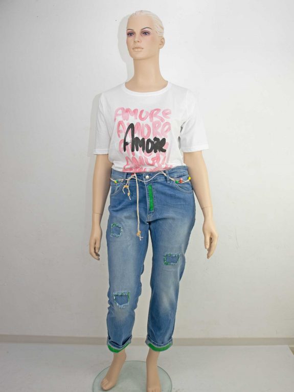 Sophia Curvy Jeans used Holzperlen-Gürtel Shirt große Größen Frühjahr Sommer Mode online
