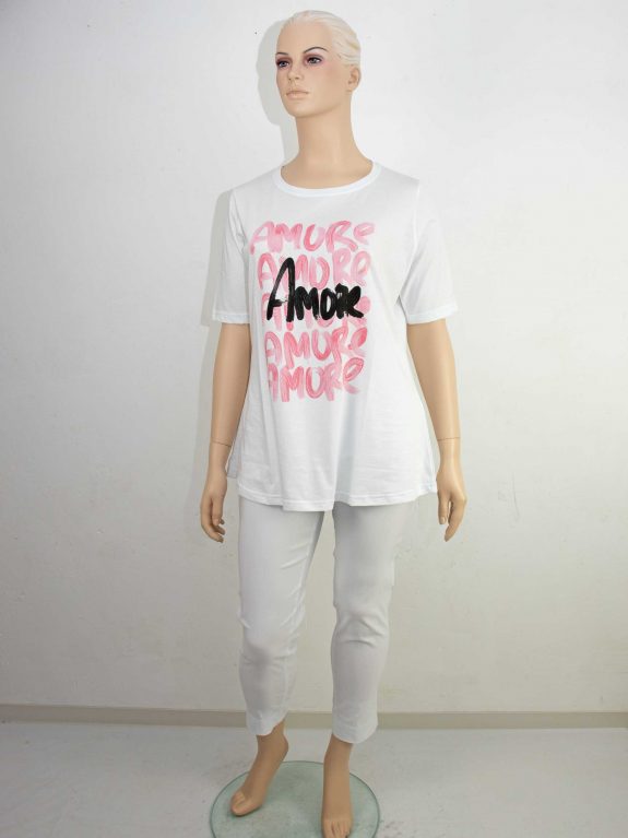 Sophia Curvy Shirt Baumwolle Amore weiß pink große Größen Frühjahr Sommer Mode online
