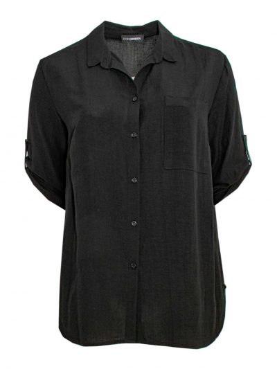 Doris Streich blouse rolled up sleeves black linen plus size spring summer fashion online