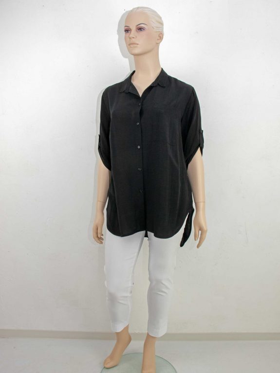 Doris Streich blouse rolled up sleeves black linen plus size spring summer fashion online