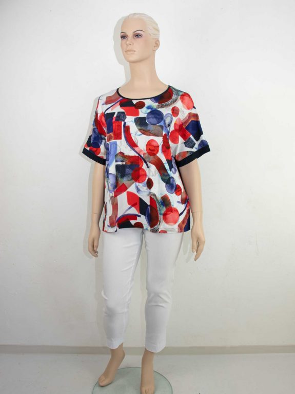 KjBRAND Shirt geometrischer Druck rot blau Kurzform große Größen Frühjahr Sommer Mode online
