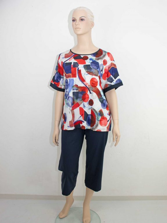 KjBRAND Shirt geometrischer Druck rot blau Kurzform große Größen Frühjahr Sommer Mode online