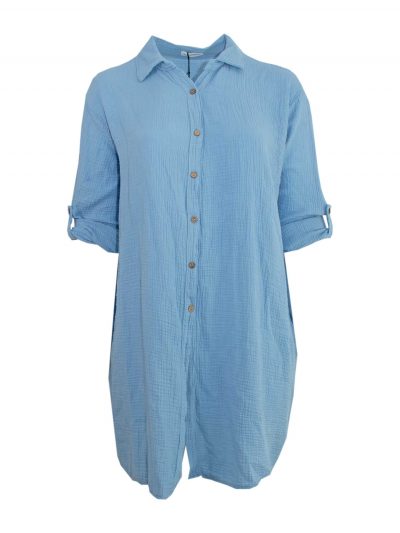 Long Shirt Dress muslin cotton blue plus size summer fashion online