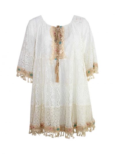 Tunic/Dress laced off the shoulder decorated cream plus size summer fashion online