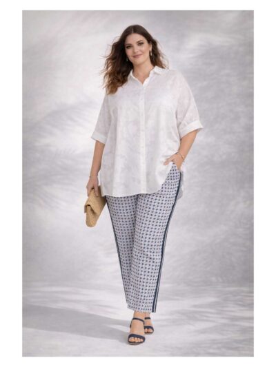 Elena Miro Blusen-Shirt blau-weiß Bloom Viskose große Größen italienische Frühjahr Sommer Mode online