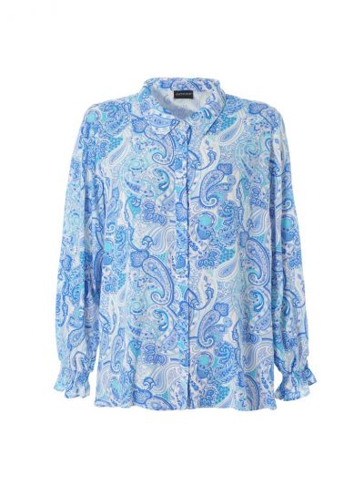Gozzip Bluse Paisley blau Smock-Arm Langarm große Größen Frühjahr Sommer Mode online