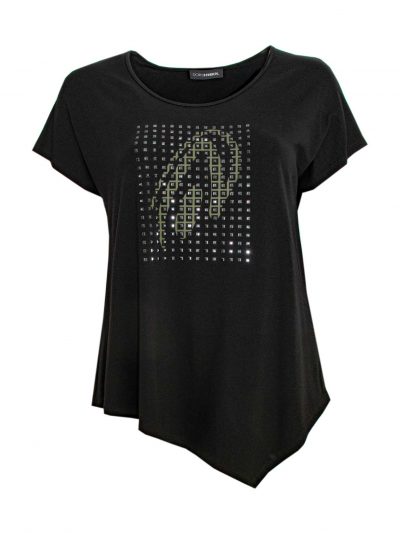 Doris Streich Top asymmetrical motif black khaki summer plus size fashion online