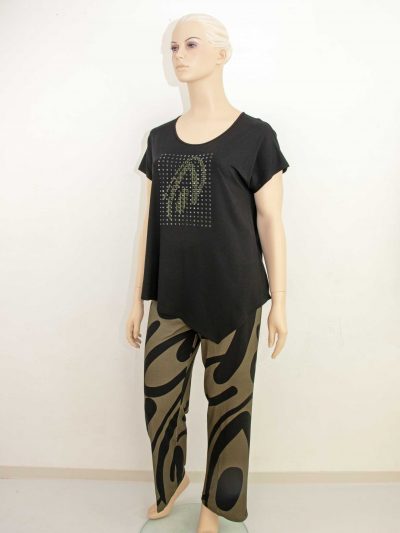 Doris Streich Trousers Jersey khaki print loose Top motif summer plus size fashion online
