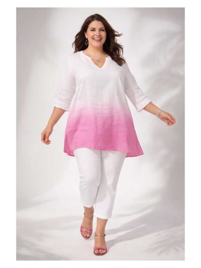 Doris Streich Leinenbluse Farbverlauf dip dye pink Sommer große Größen Mode online