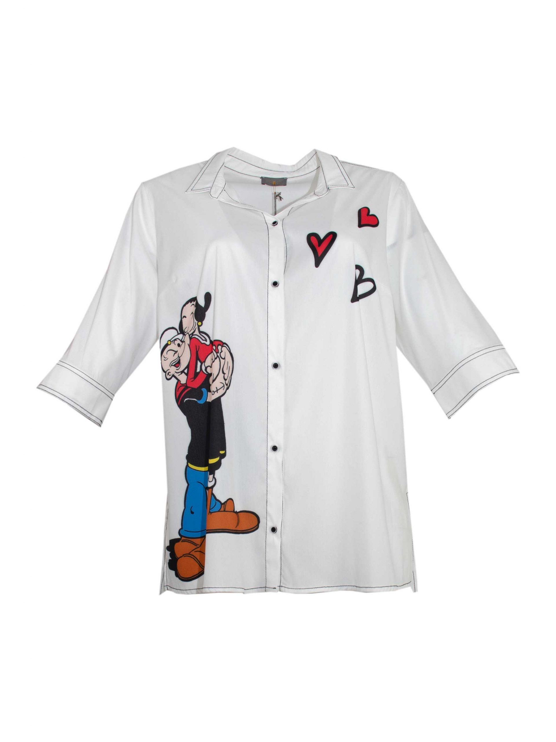 Long shirt white Comic Art Popeye spring summer plus size fashion online