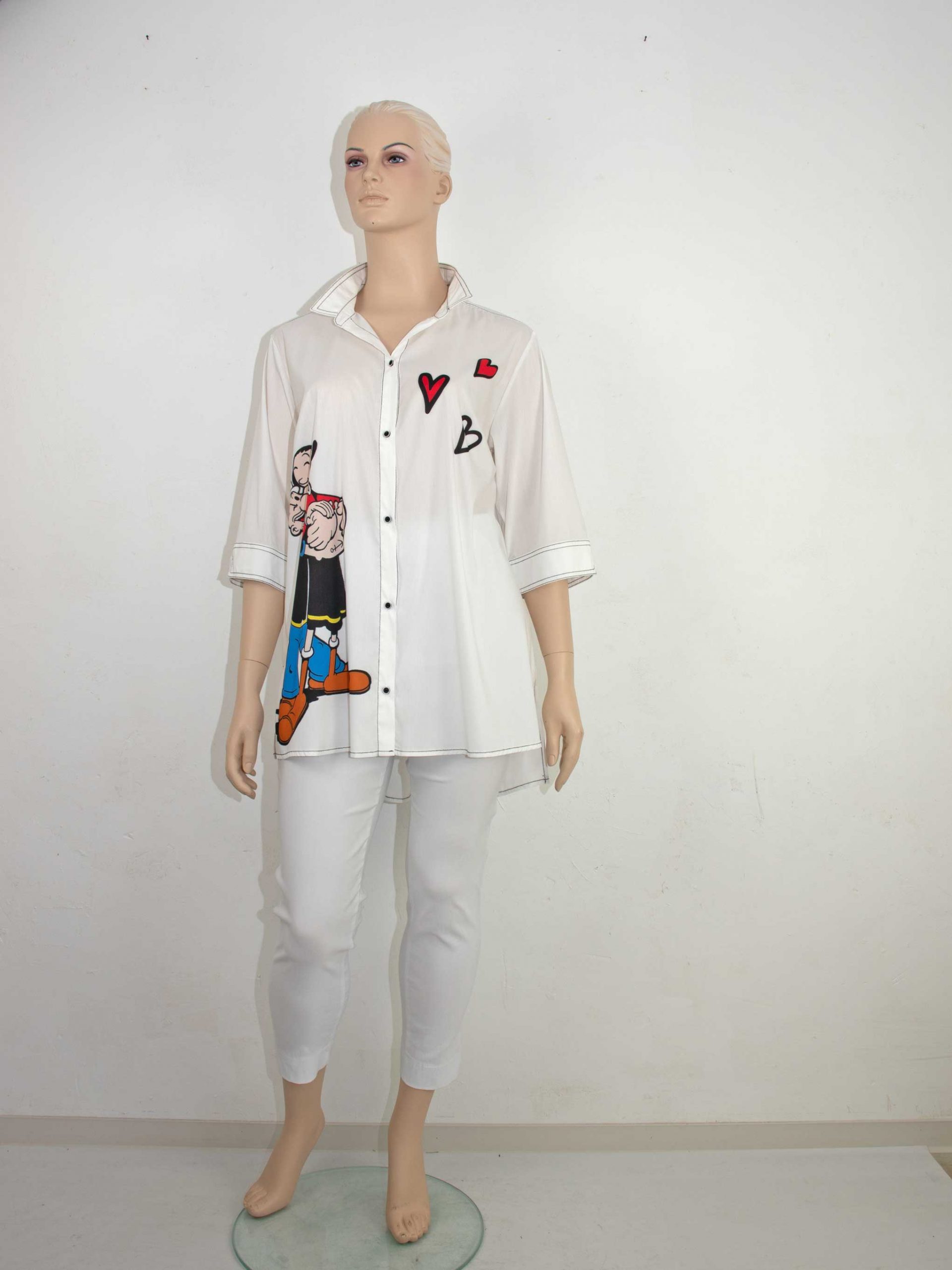 Long shirt white Comic Art Popeye spring summer plus size fashion online
